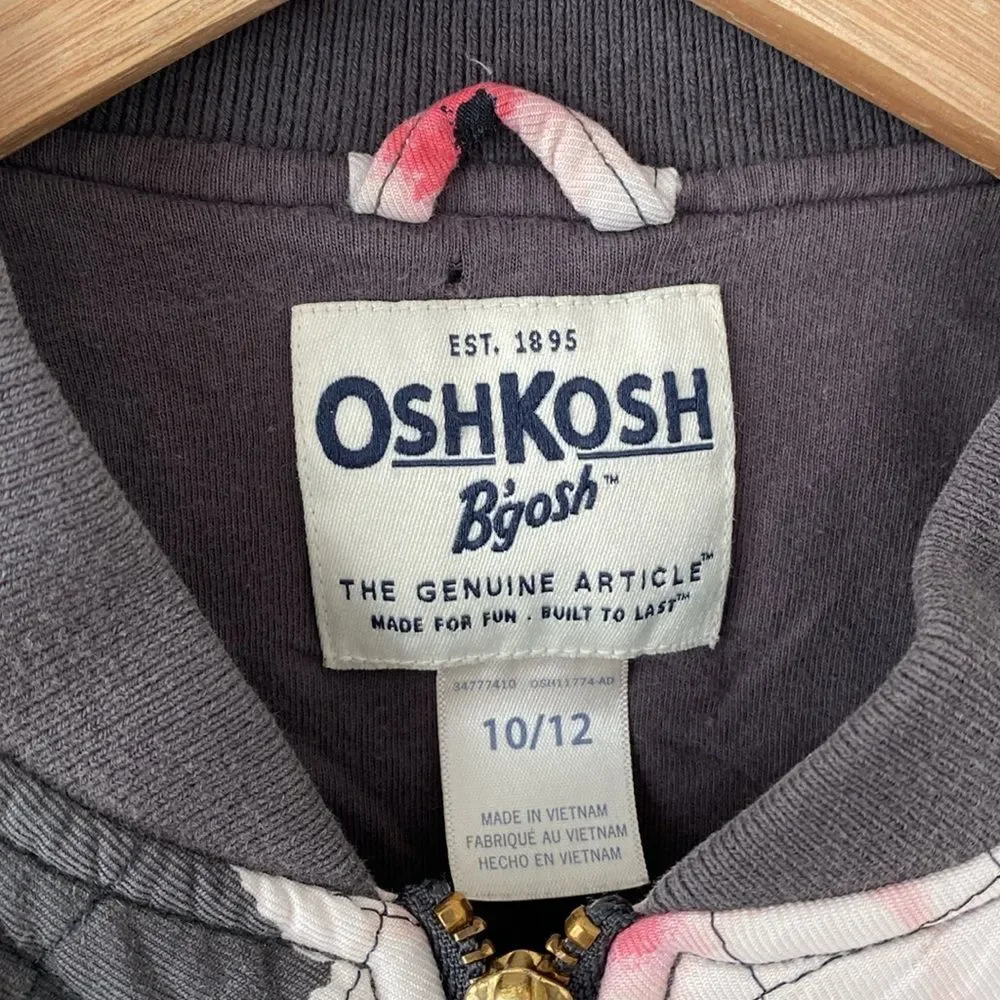 OshKosh Girl's B'gosh Floral Puffer Jacket Sz 10/12 Dark Gray, Pink, Green